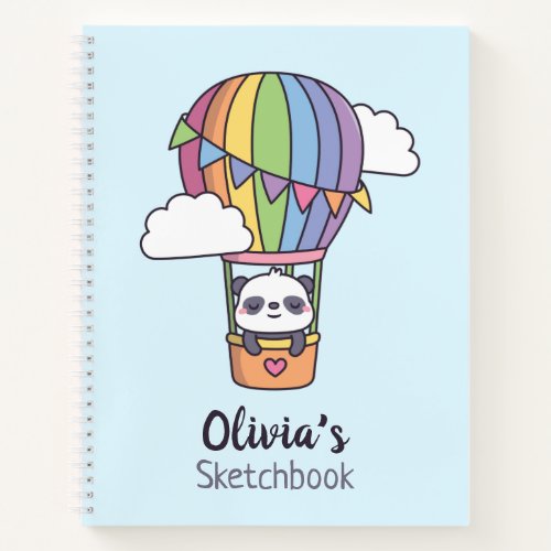 Cute Panda In Rainbow Hot Air Balloon Sketchbook Notebook