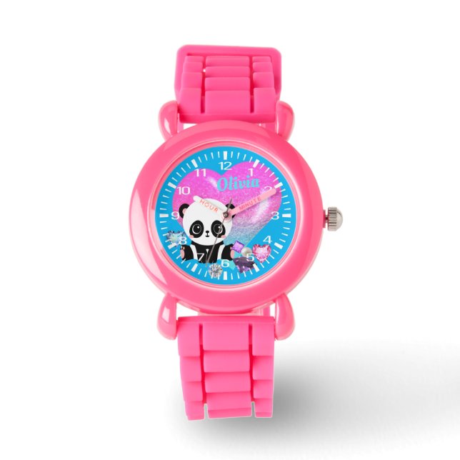 Cute Panda Jewelry | Pink Glitter Bracelet Watch (Front)