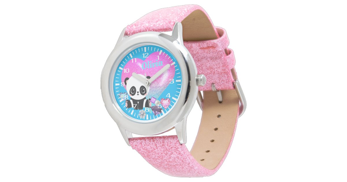 Cute Panda Jewelry | Pink Glitter Bracelet Watch | Zazzle