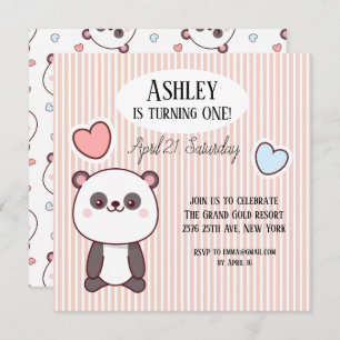Cute Panda Kawaii 1st Birthday Invitation