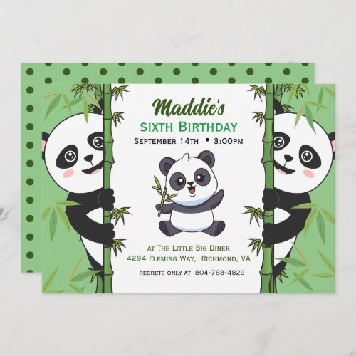 Cute Panda Kiddie Birthday Party  Invitation