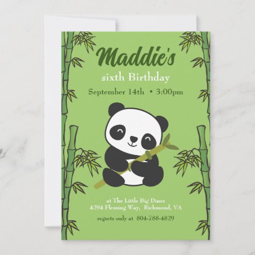 Cute Panda Kiddie Birthday Party  Invitation