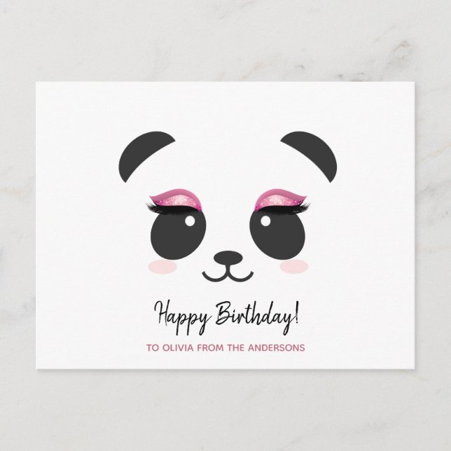 Cute panda lashes Happy Birthday personalized Postcard (Front)