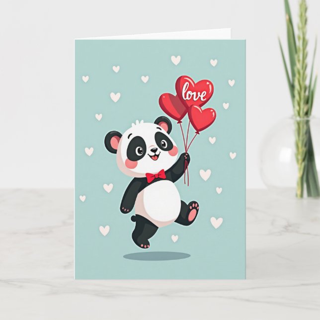 Cute Panda Love Balloons Card (Front)