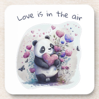 Cute Panda Love Heart Valentine beverage coaster
