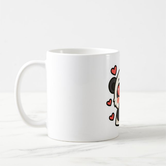 Cute Panda Love Mug – Kawaii Heart Eyes design (Left)