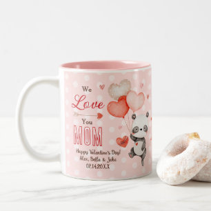 Cute Panda Love Red Heart Balloons Valentine's Two-Tone Coffee Mug