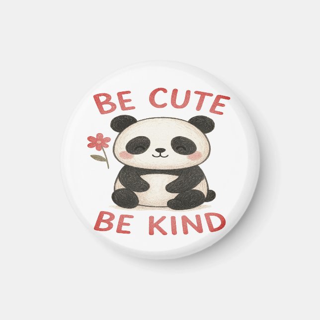 Cute Panda Magnet Button – “Be Cute, Be Kind”  (Front)