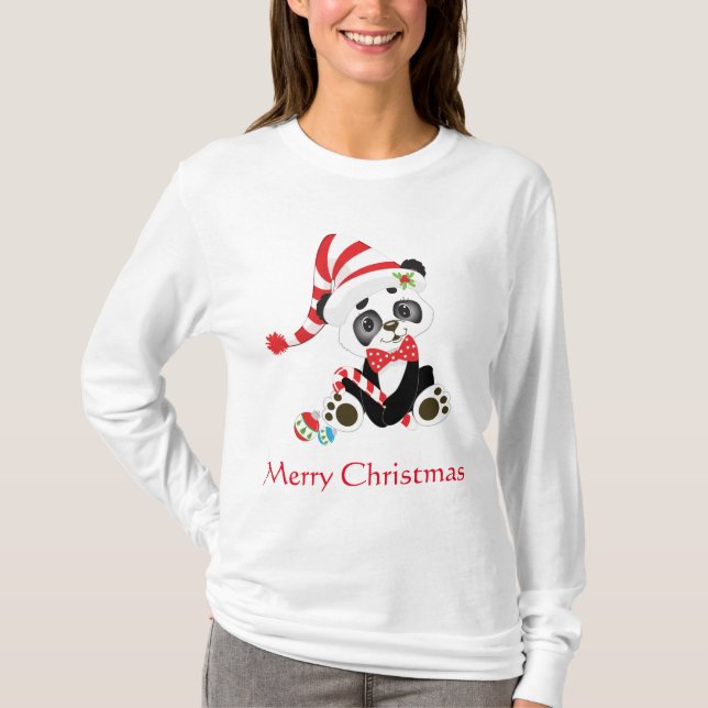 Cute Panda Merry Christmas T-Shirt (Front)