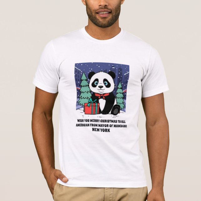Cute Panda Merry Christmas T-Shirt | New York Holi (Front)