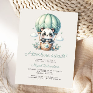 Cute Panda Mint Green Hot Air Balloon Baby Shower Postcard