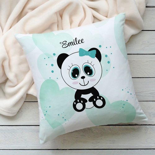 Cute Panda Mint Green Keepsake Throw Pillow