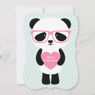 Cute Panda Mint/Pink Invitation