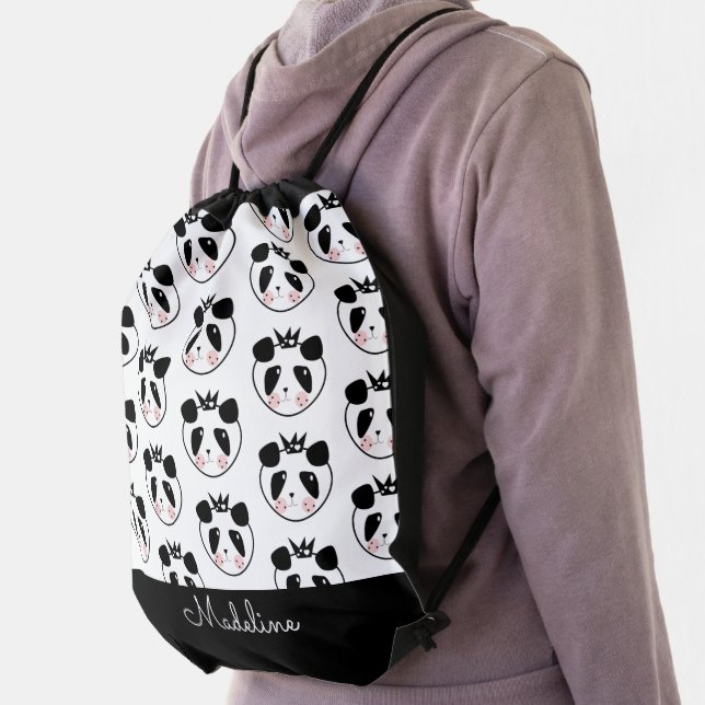 Cute Panda Monogrammed Script Drawstring Bag (Insitu)