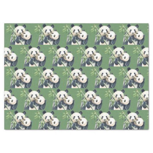 Cute Panda Mother And Baby Bamboo Pattern Tissue Paper