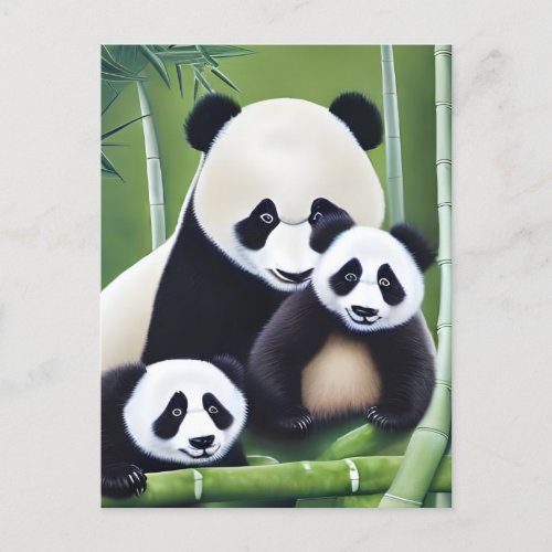 Cute Panda Mother And Cubs AI Creation Postcard