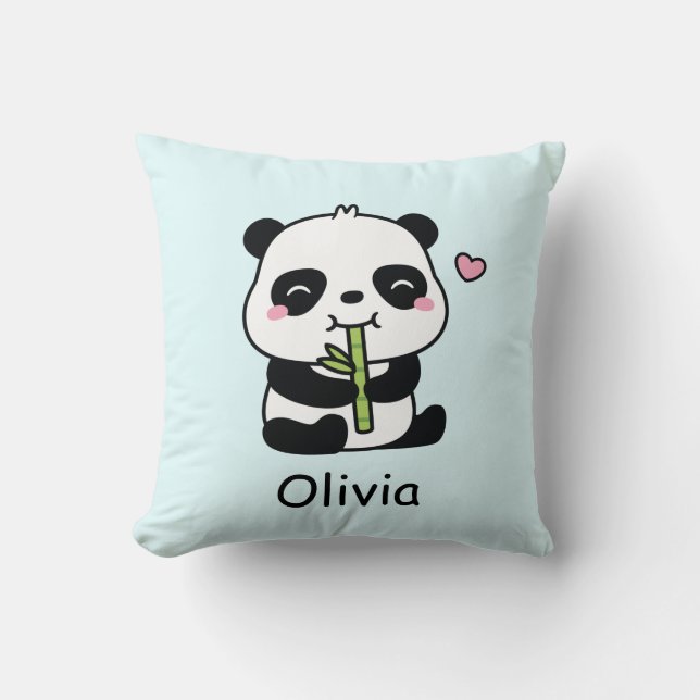 Cute Panda Munching Bamboo, Baby Nursery Decor Throw Pillow (Front)