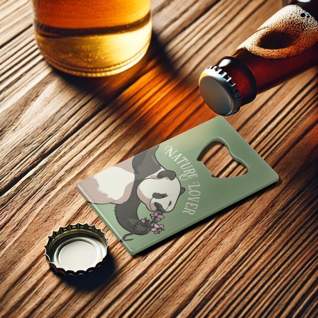 Cute Panda Nature Lover Cherry Blossom Cartoon Credit Card Bottle Opener (Creator Uploaded)