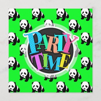 Cute Panda; Neon Green  Black & White Invitation by Birthday_Party_House at Zazzle