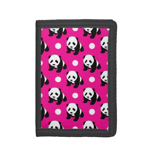 Cute Panda Neon Pink Black  White Polka Dots Tri_fold Wallet