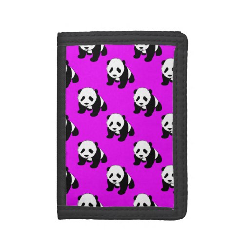 Cute Panda Neon Purple Black  White Trifold Wallet