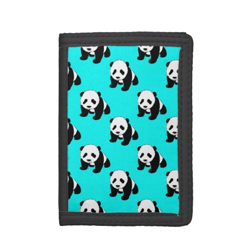 Cute Panda Neon Turquoise Blue Black  White Tri_fold Wallet