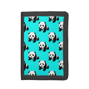 Cute Panda; Neon Turquoise Blue, Black & White Trifold Wallet