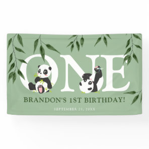 Cute Panda Neutral 1st Birthday Party Banner