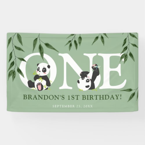 Cute Panda Neutral 1st Birthday Party Banner