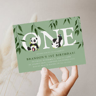 Cute Panda Neutral 1st Birthday Party Invitation