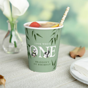 Cute Panda Neutral 1st Birthday Party Paper Cups