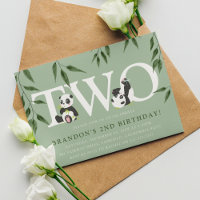 Cute Panda Neutral 2nd Birthday Party Invitation