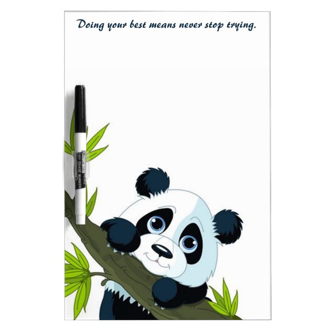Cute Panda, Never Give Up Quote Dry Erase Board (Front)