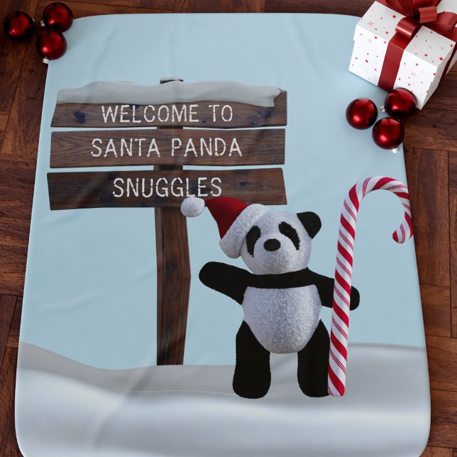 Cute Panda North Pole Christmas Baby Blanket (Welcome to Santa Panda Snuggles! You can change the text and add your little one's name)