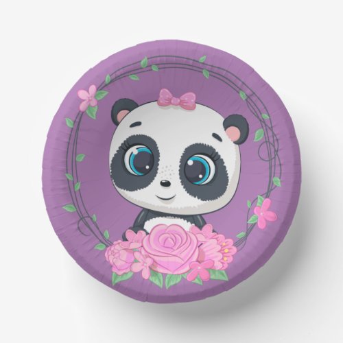 Cute Panda Nursery Girls Purple  Paper Bowls