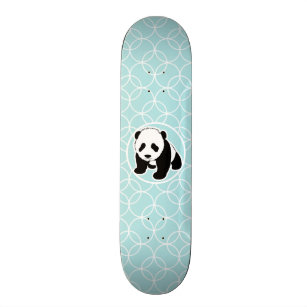Cute Panda on Baby Blue Circles Skateboard Deck