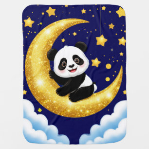 Cute Panda on Golden Moon 🐼🌙Cozy Nursery Decor Baby Blanket