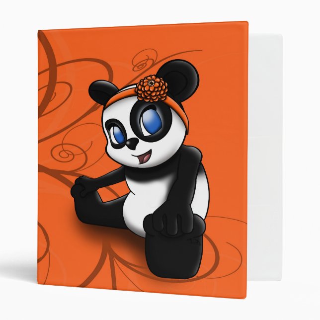 Cute Panda Orange Floral Binder (Front/Inside)