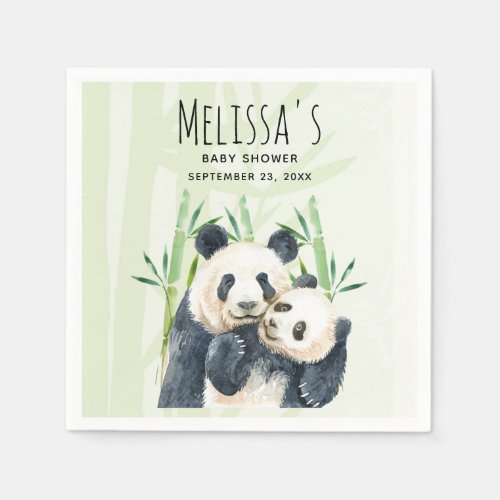 Cute Panda Pair  Bamboo Watercolor Baby Shower Napkins