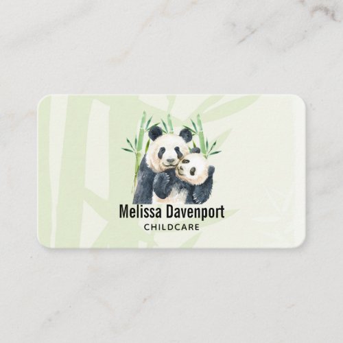 Cute Panda Pair  Bamboo Watercolor Business Card