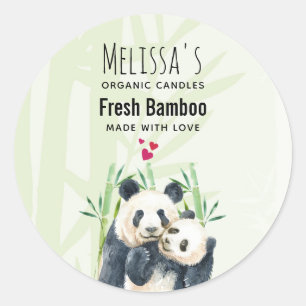 Cute Panda Pair & Bamboo Watercolor Candle Soap Classic Round Sticker