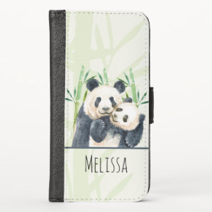 Cute Panda Pair & Bamboo Watercolor iPhone X Wallet Case