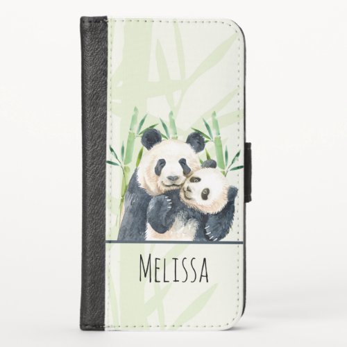 Cute Panda Pair  Bamboo Watercolor iPhone X Wallet Case