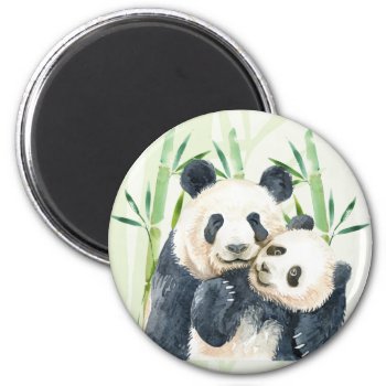 Cute Panda Pair & Bamboo Watercolor Magnet by Mirribug at Zazzle