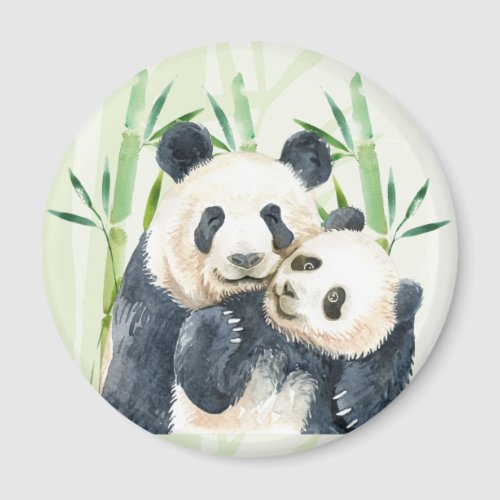 Cute Panda Pair  Bamboo Watercolor Magnet