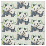 Cute Panda Pair &amp; Bamboo Watercolor Pattern Fabric