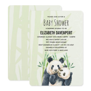 Cute Panda Pair in Bamboo Watercolor Baby Shower Invitation