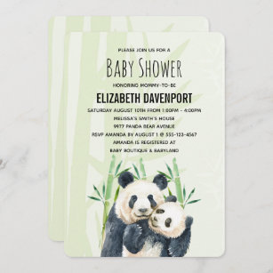 Cute Panda Pair in Bamboo Watercolor Baby Shower Invitation