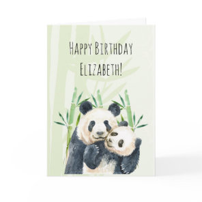 Cute Panda Pair in Bamboo Watercolor Birthday Card