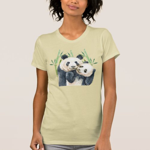 Cute Panda Pair in Bamboo Watercolor T_Shirt